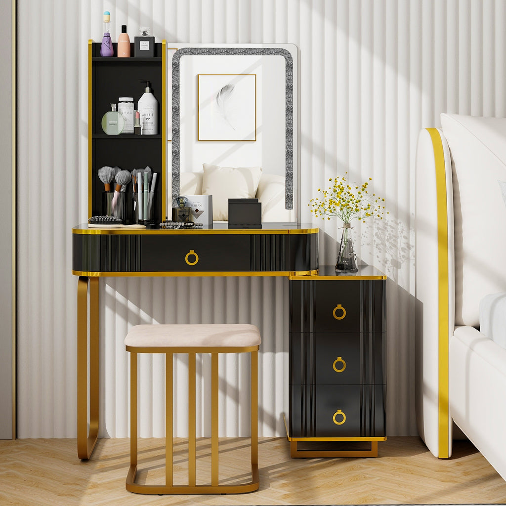 Vanity Table Set with RGB LED Lights and Wireless Charging - Black