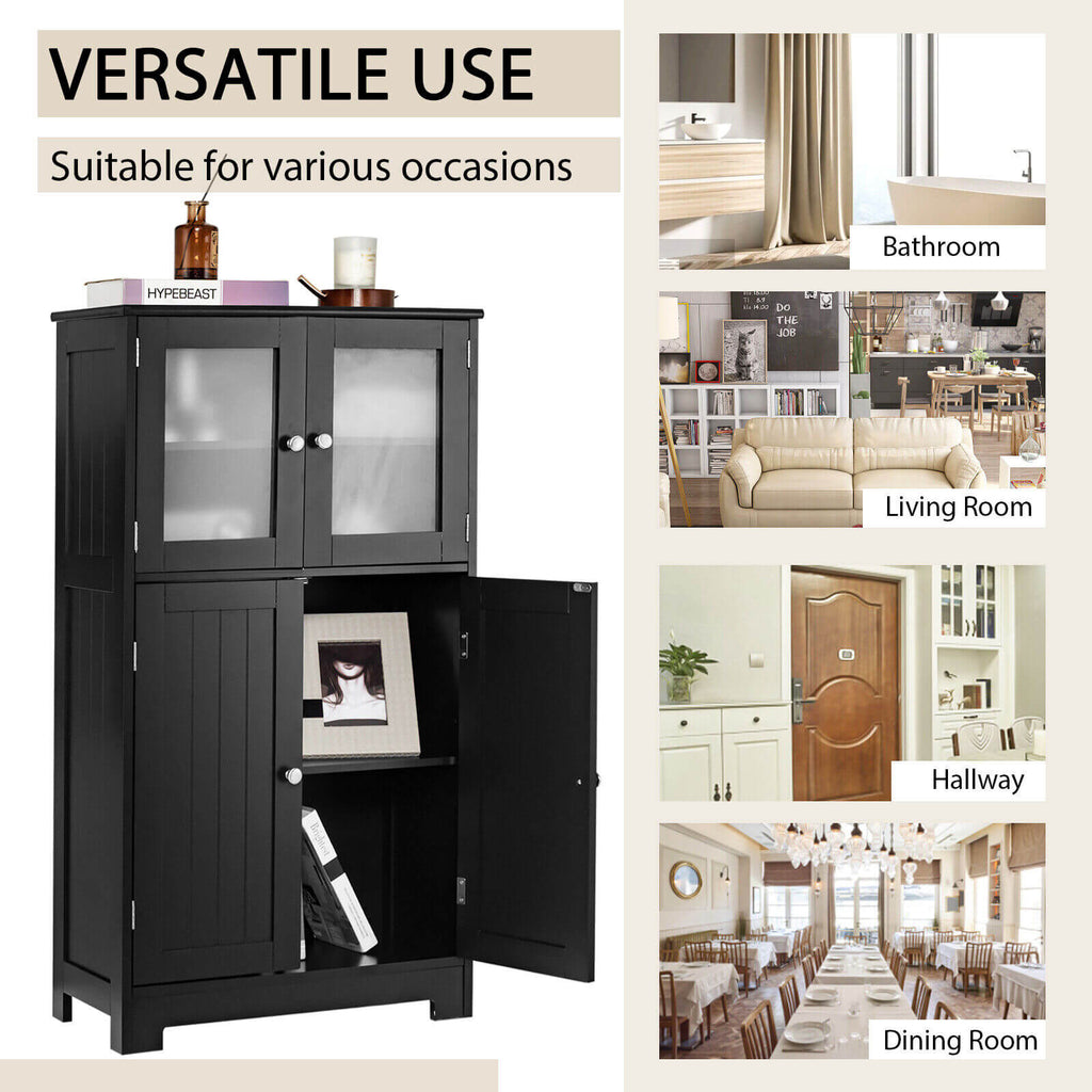 Bathroom Floor Storage Cabinet with Glass Doors and Adjustable Shelf