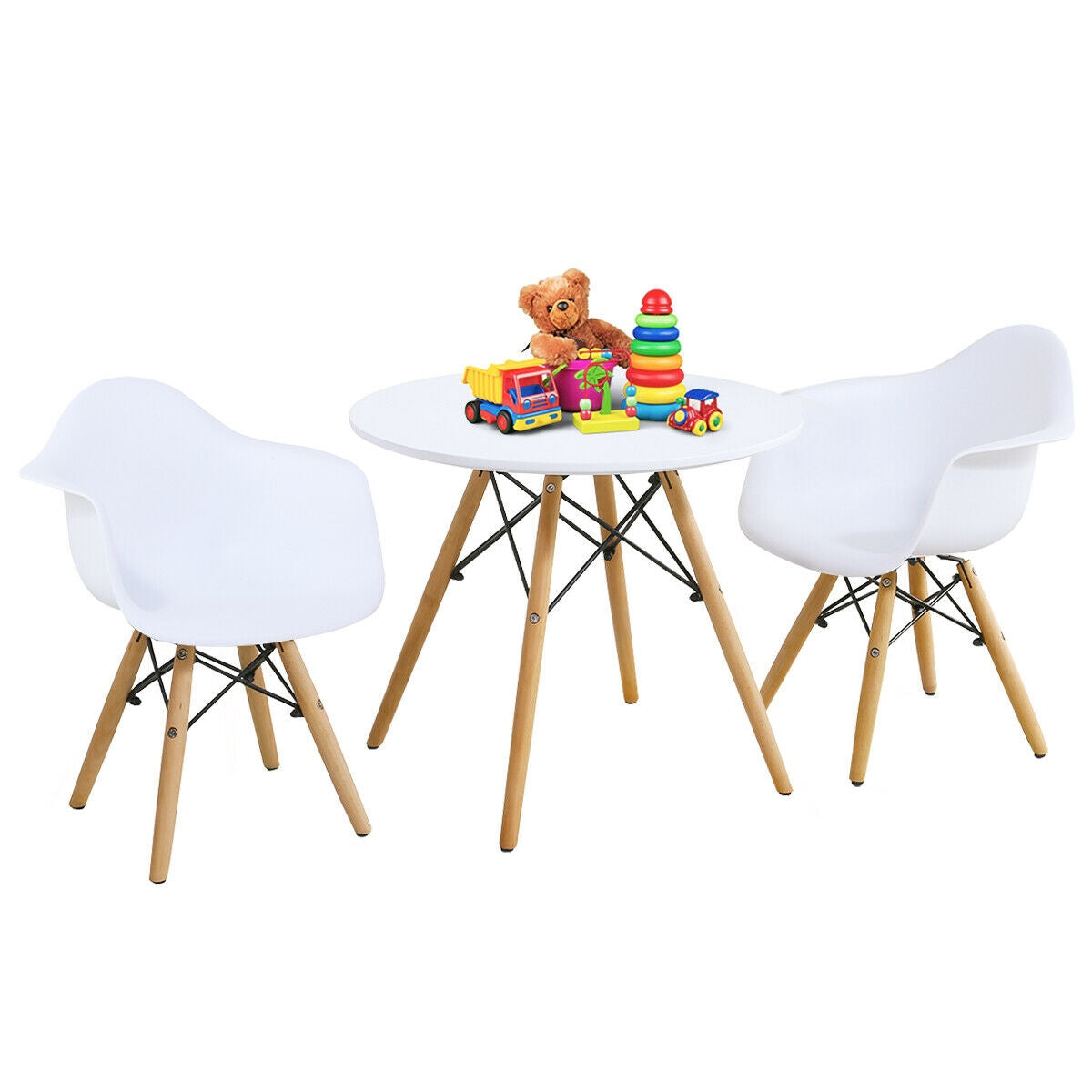Kids Round Table and Chair Set - Modern Wooden & Iron Design, Variation of THIS listing