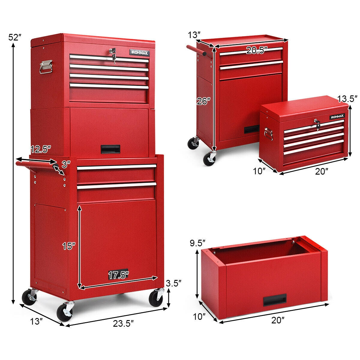 6-Drawer Tool Chest with Heightening Cabinet, Red