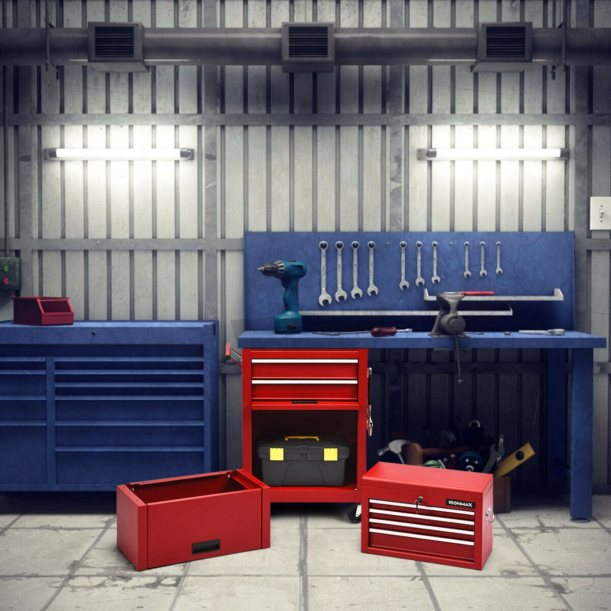 6-Drawer Tool Chest with Heightening Cabinet, Red