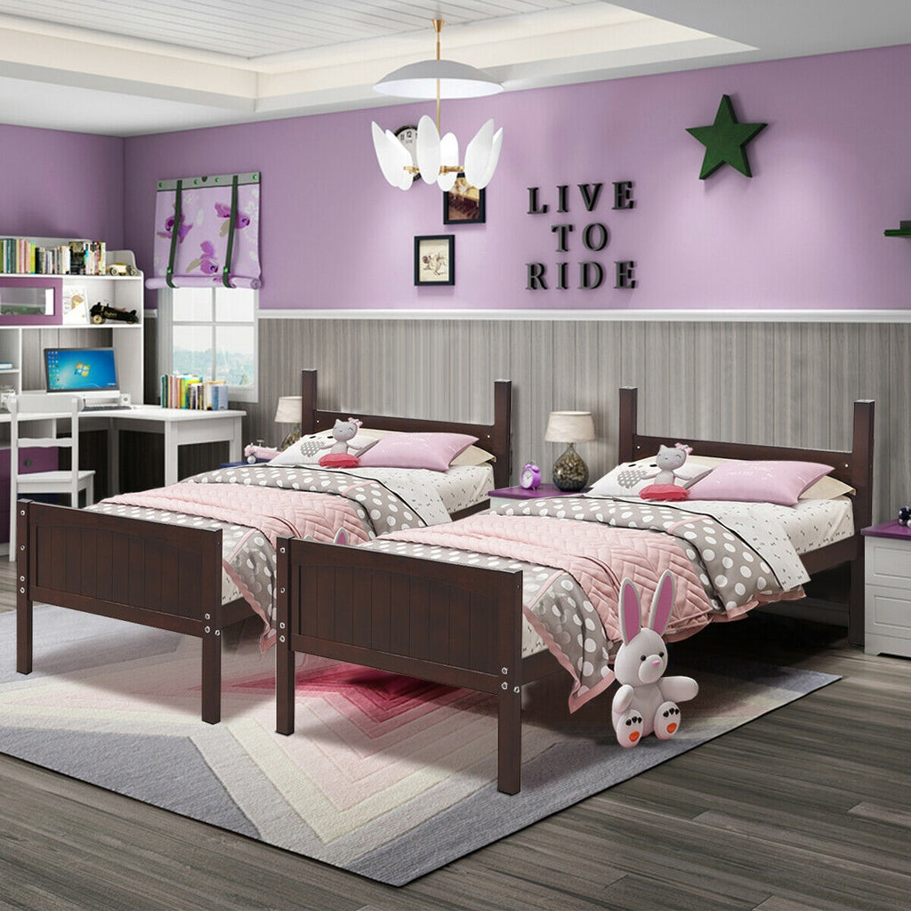 Wooden Twin Over Twin Bunk Bed with Ladder & Safety Rail - Brown