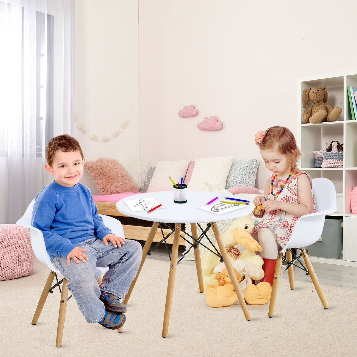 Kids Round Table and Chair Set - Modern Wooden & Iron Design, Variation of THIS listing