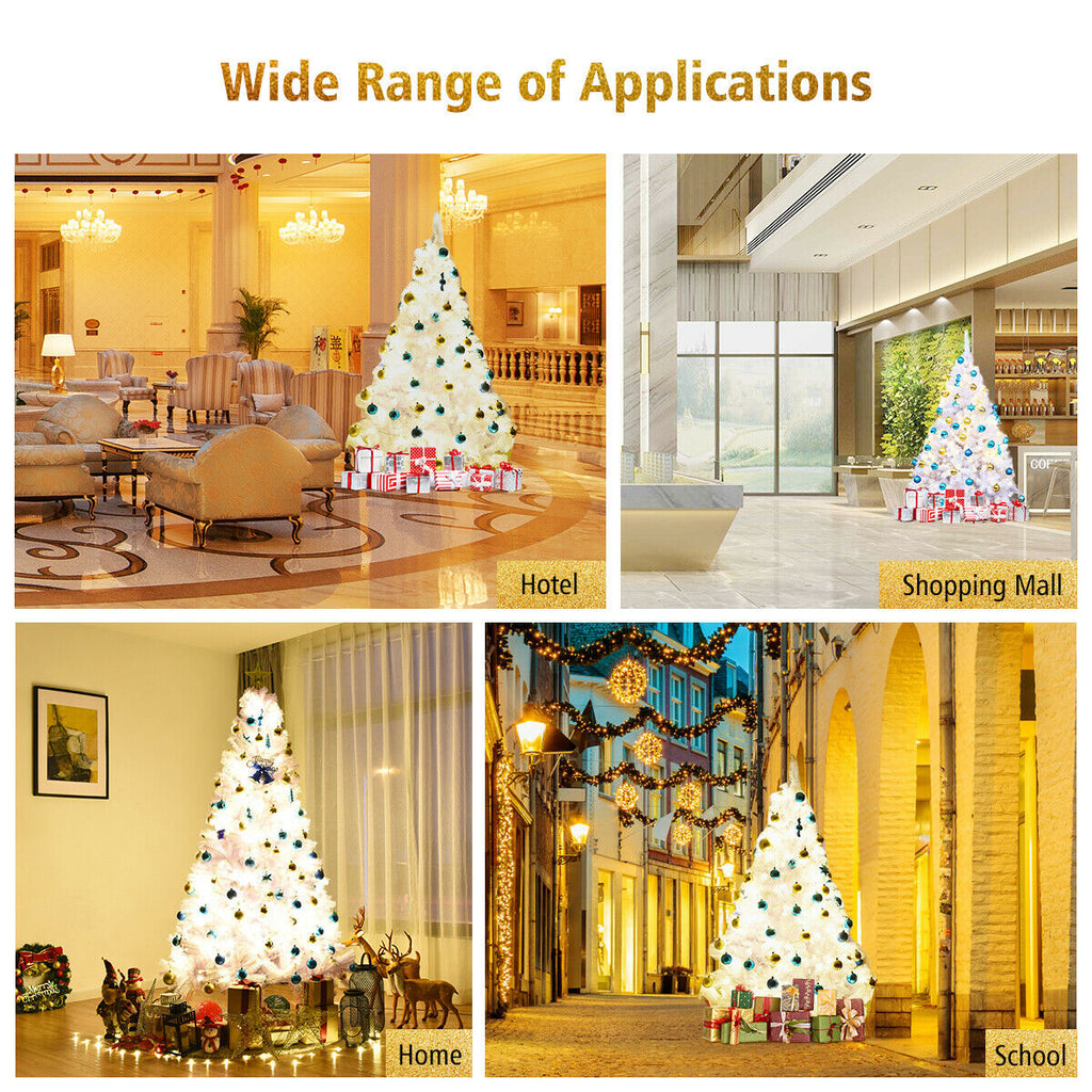 7.5 ft White Artificial Christmas Tree with Metal Stand - Foldable, Realistic Branches