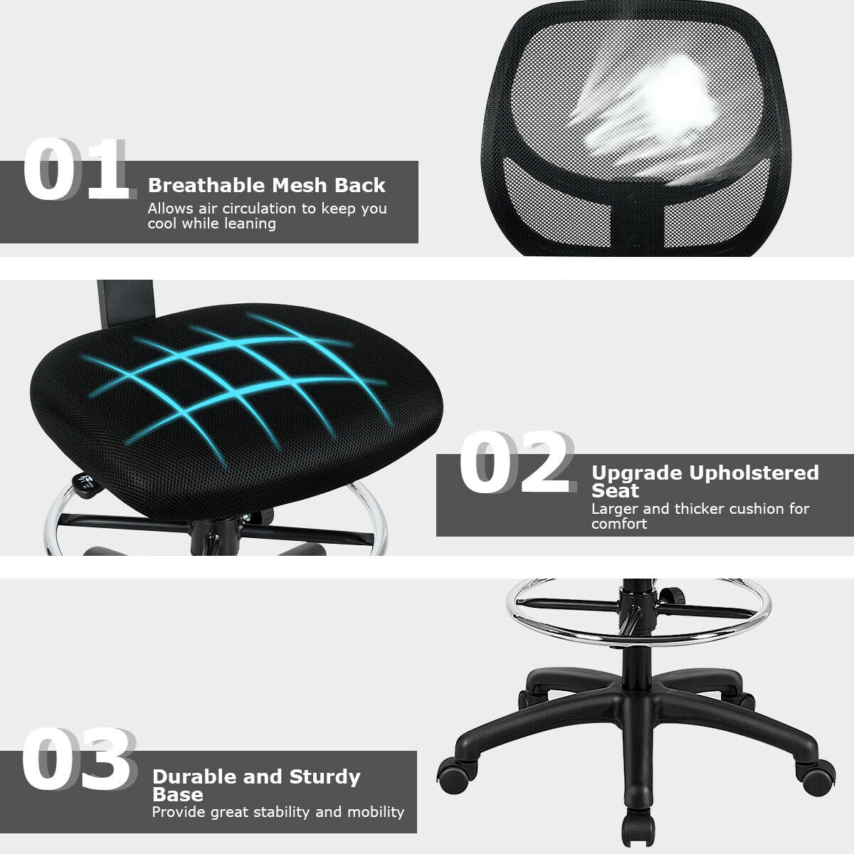 Adjustable Height Mesh Drafting Office Chair – Simple
