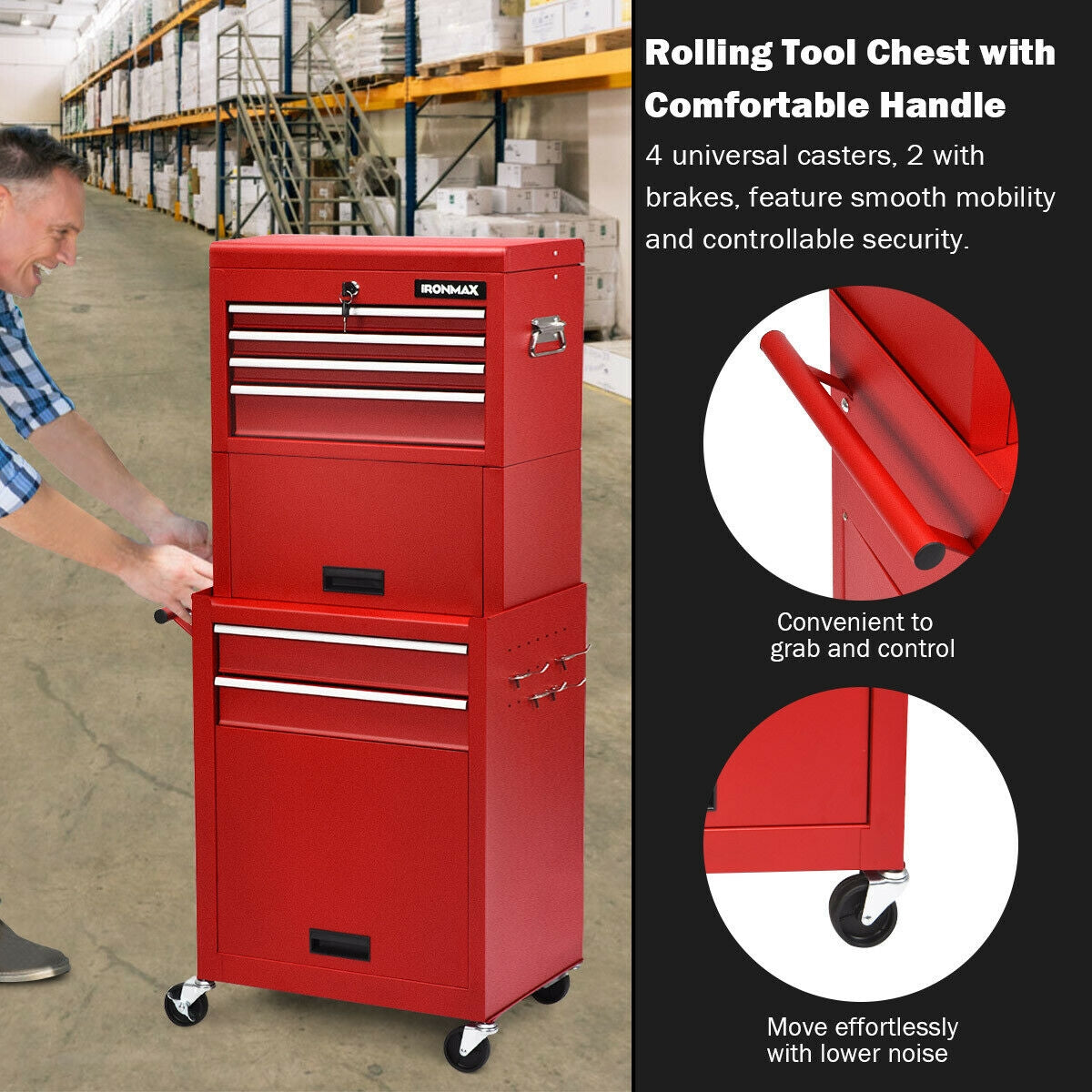 6-Drawer Tool Chest with Heightening Cabinet, Red