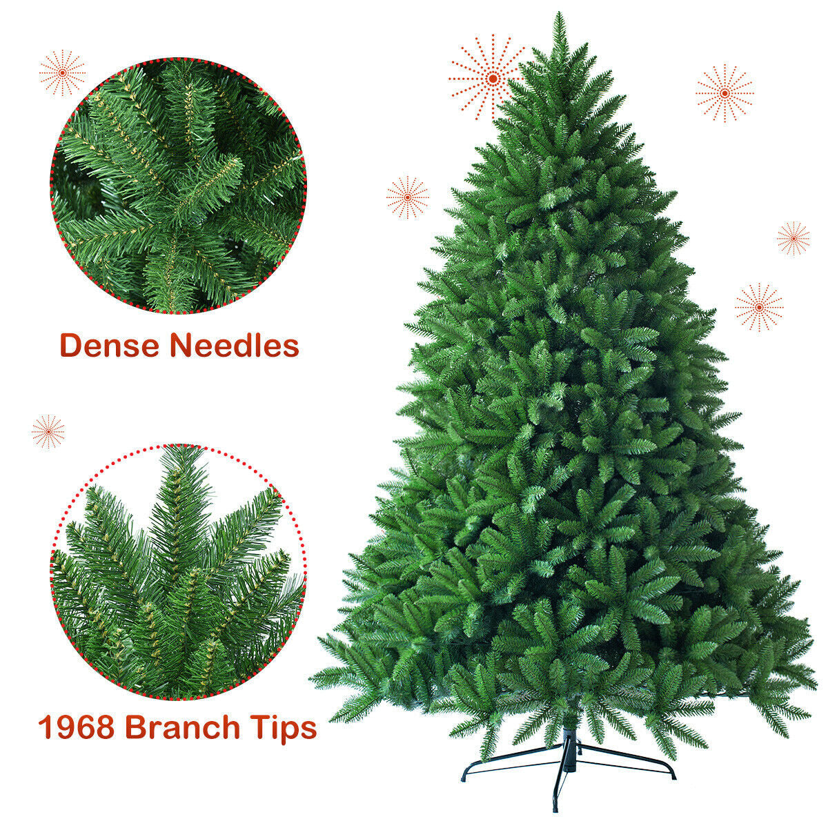 7.5 Feet Artificial Christmas Tree Unlit with 1968 Branch Tips - No LED