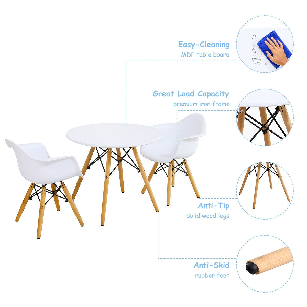Kids Round Table and Chair Set - Modern Wooden & Iron Design, Variation of THIS listing
