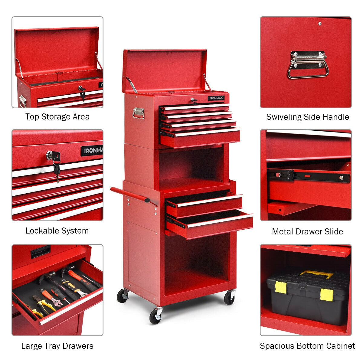 6-Drawer Tool Chest with Heightening Cabinet, Red