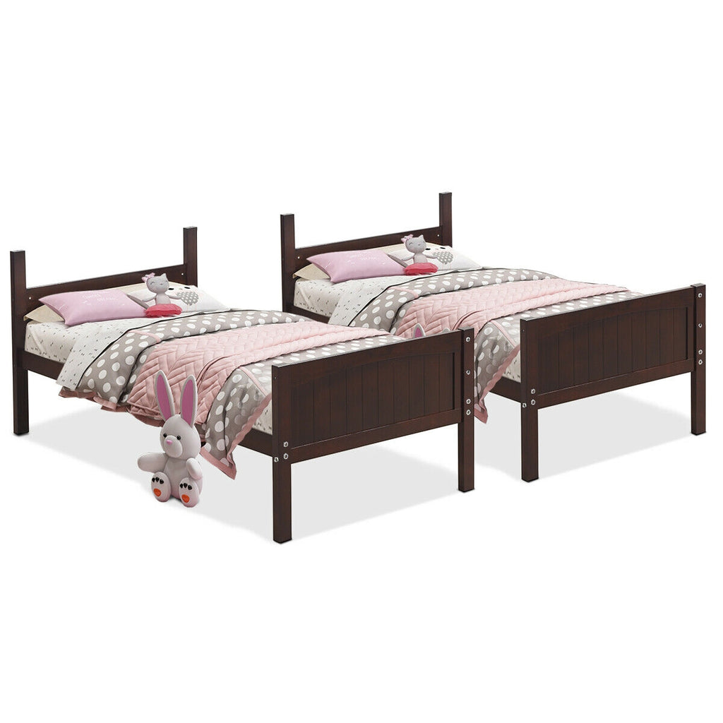 Wooden Twin Over Twin Bunk Bed with Ladder & Safety Rail - Brown