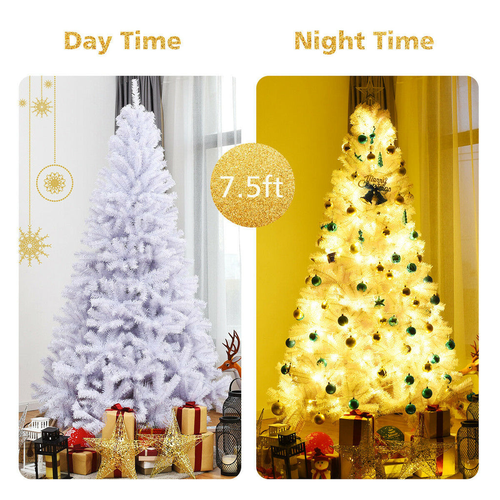 7.5 ft White Artificial Christmas Tree with Metal Stand - Foldable, Realistic Branches
