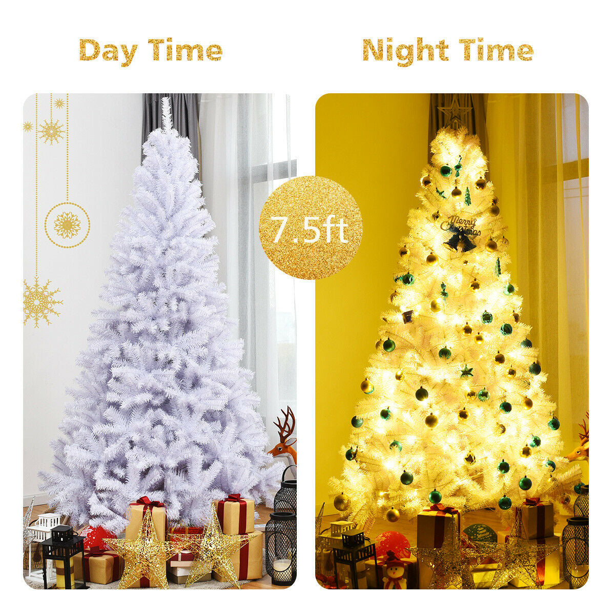 7.5 ft White Artificial Christmas Tree with Metal Stand - Foldable, Realistic Branches