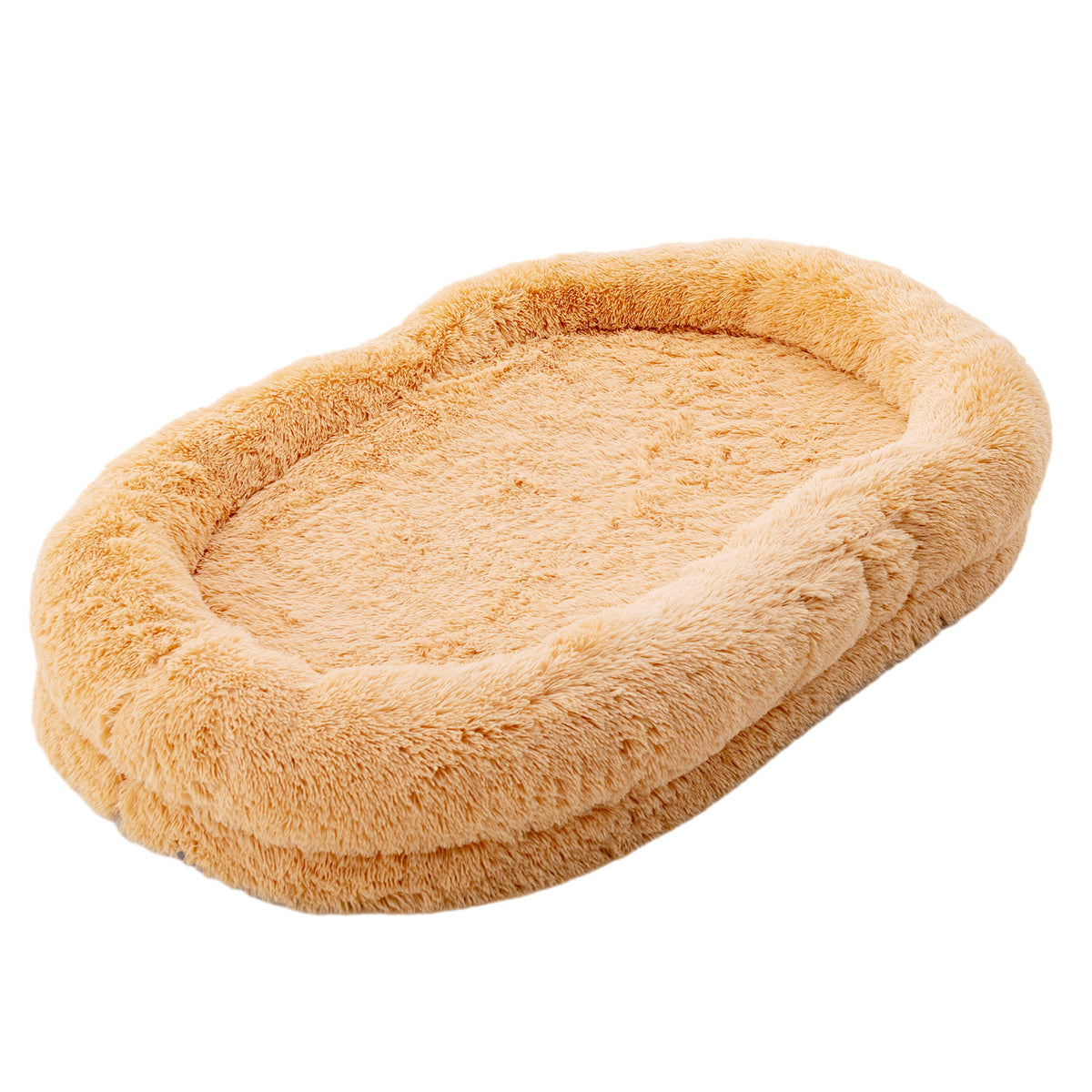 Washable Fluffy Dog Bed with Side Pockets, Blanket & Pillow - Brown
