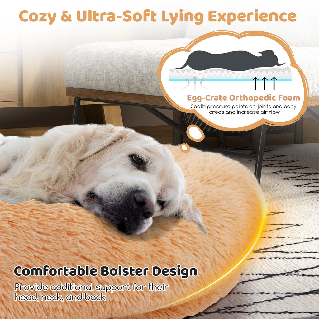 Washable Fluffy Dog Bed with Side Pockets, Blanket & Pillow - Brown