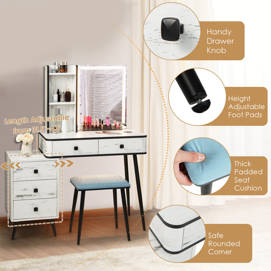 Makeup Vanity Table with Lighted Mirror, White