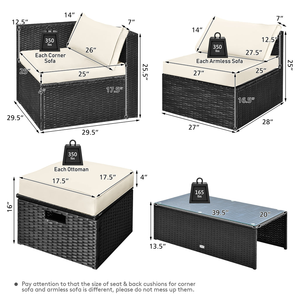 8-Piece Patio Furniture Set with Storage Box & Cover – Black Rattan, Off White