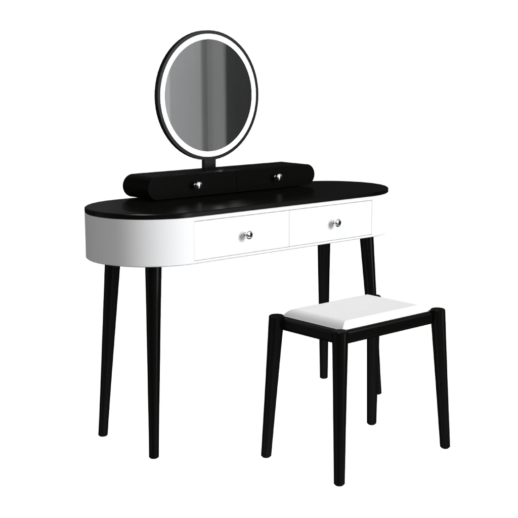 Makeup Dressing Table Set with LED Lighted Mirror and Stool, Black
