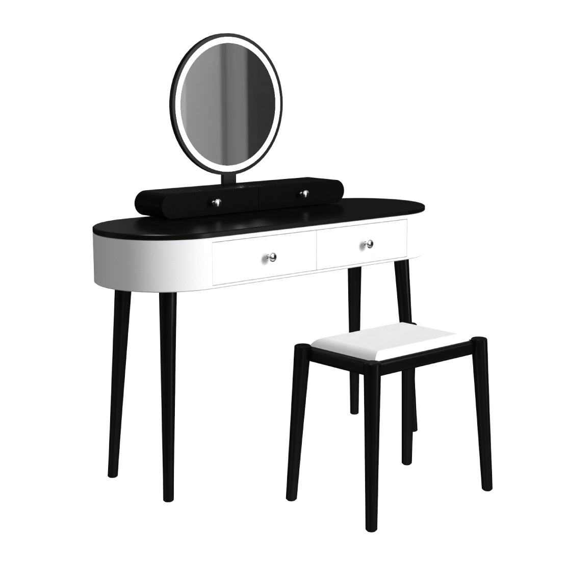 Makeup Vanity Table with LED Mirror and 4 Drawers - White