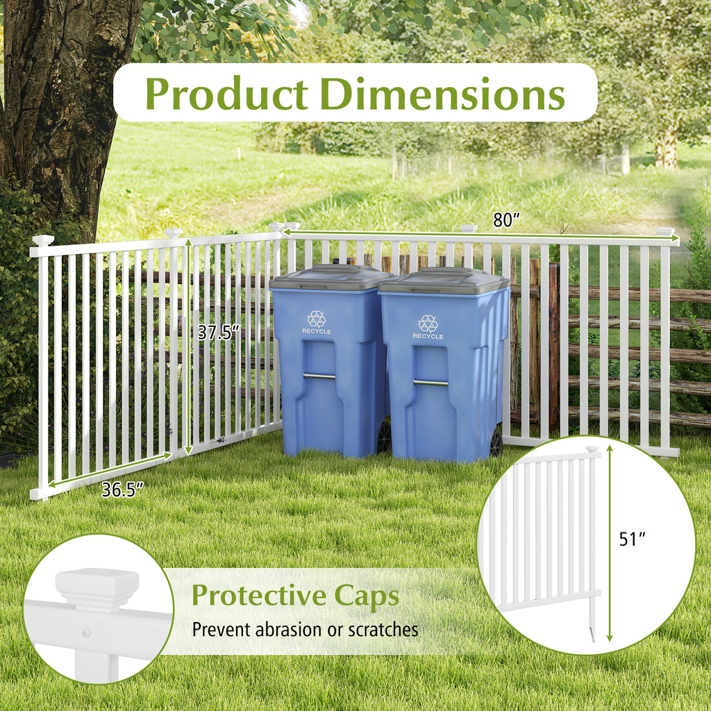 White Vinyl Picket Fence Set 80x51 Inch for Garden & Yard Decoration - Costway