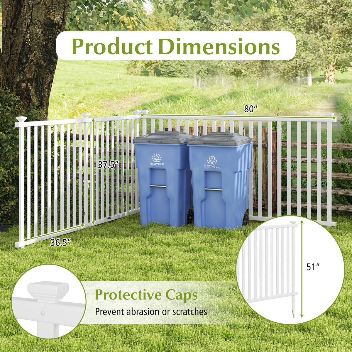 White Vinyl Picket Fence Set 80x51 Inch for Garden & Yard Decoration - Costway
