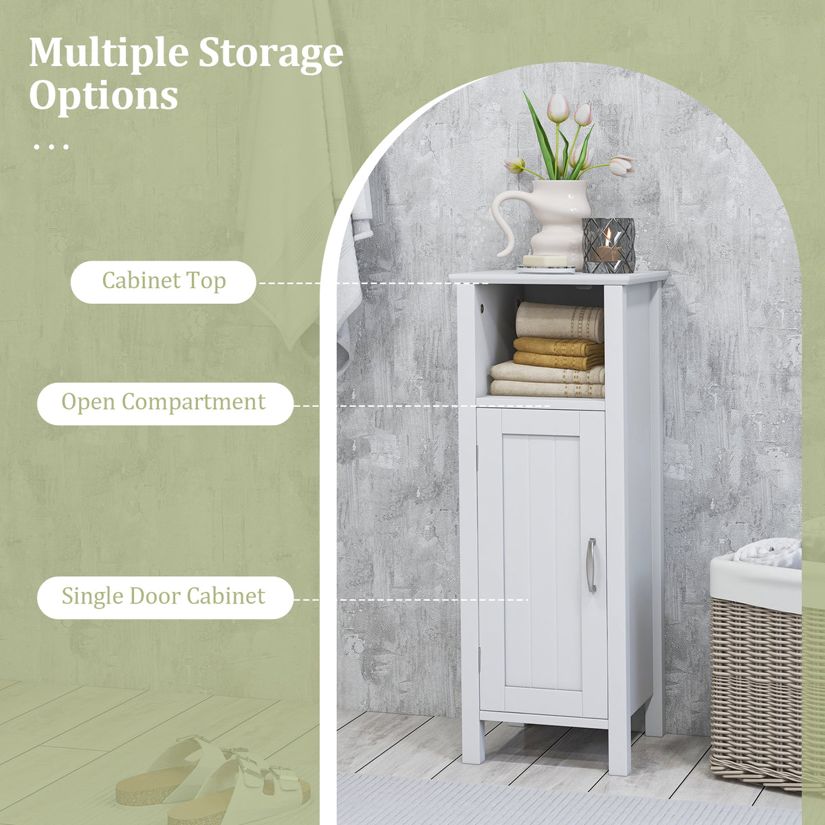 Bathroom Storage Cabinet with Open Compartment, White
