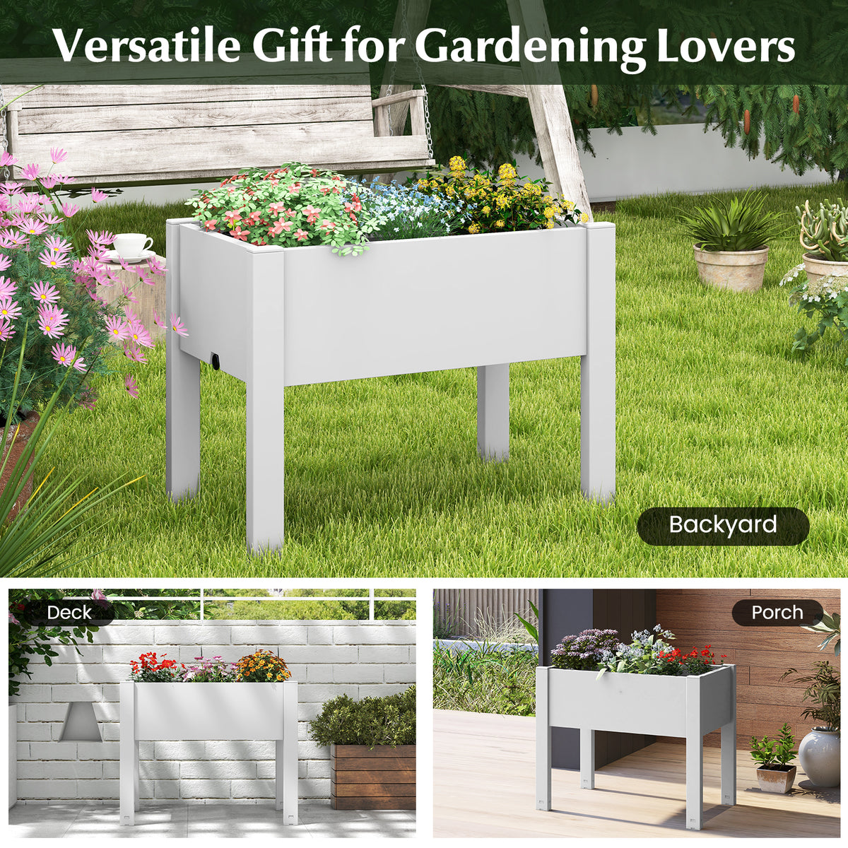 53L Raised Bed Planter Box with Water Level Monitor – Light Gray