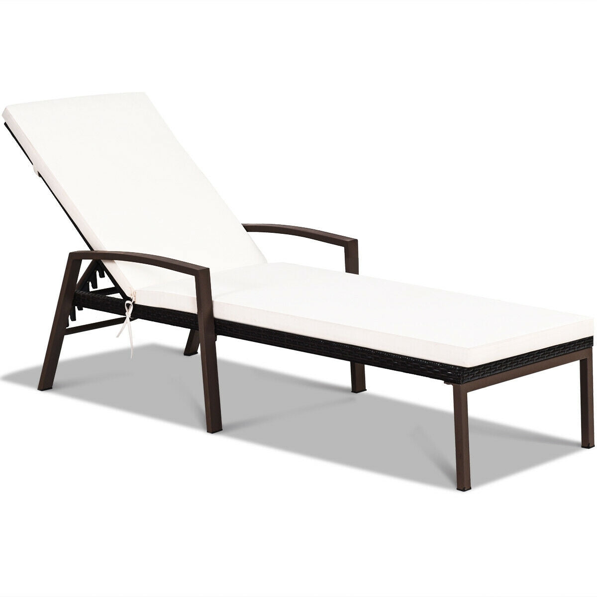 Outdoor Rattan Reclining Lounge Chair with Adjustable Backrest - Red