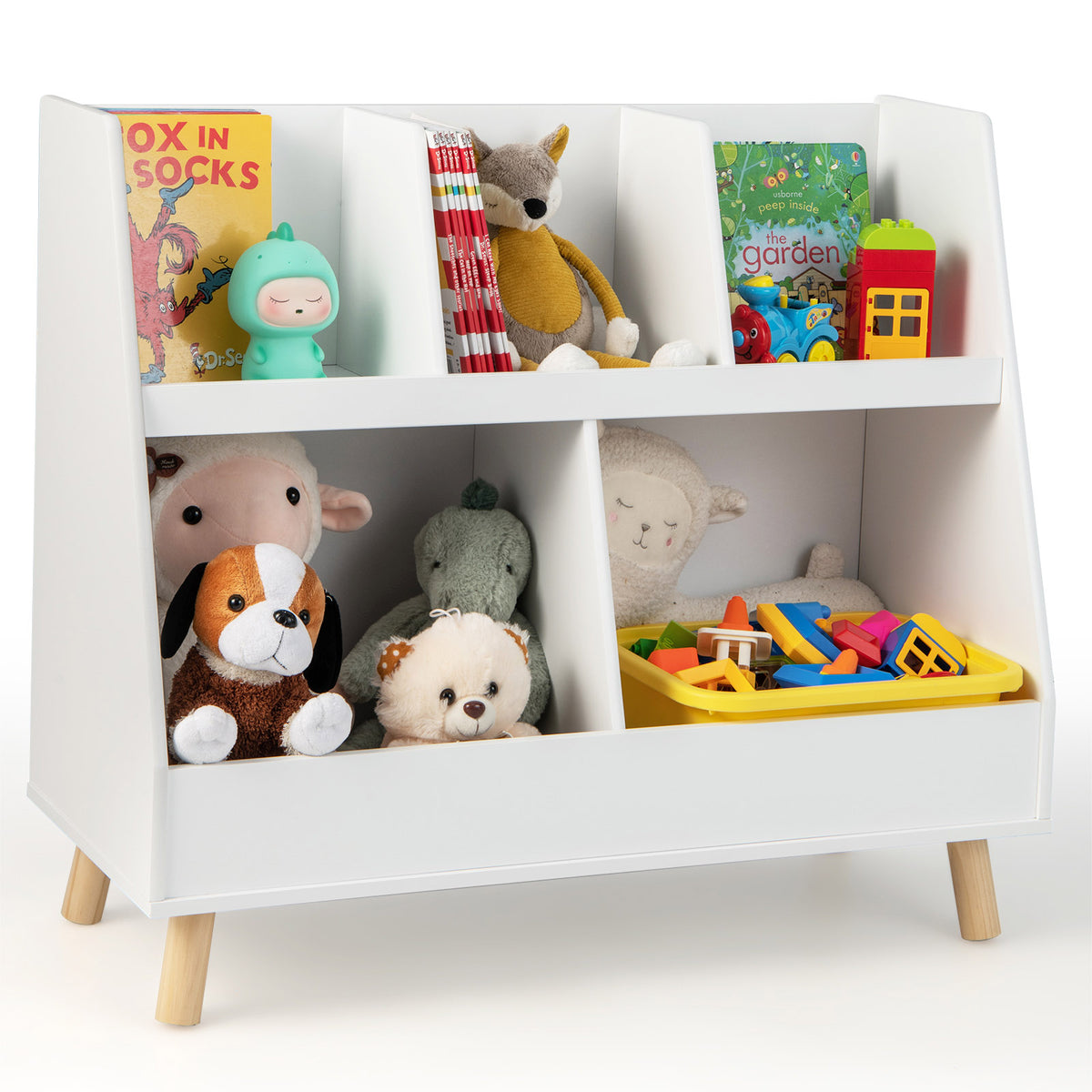 Kids Bookshelf and Toy Organizer 5 Cubes White - Anti-Tipping Safety