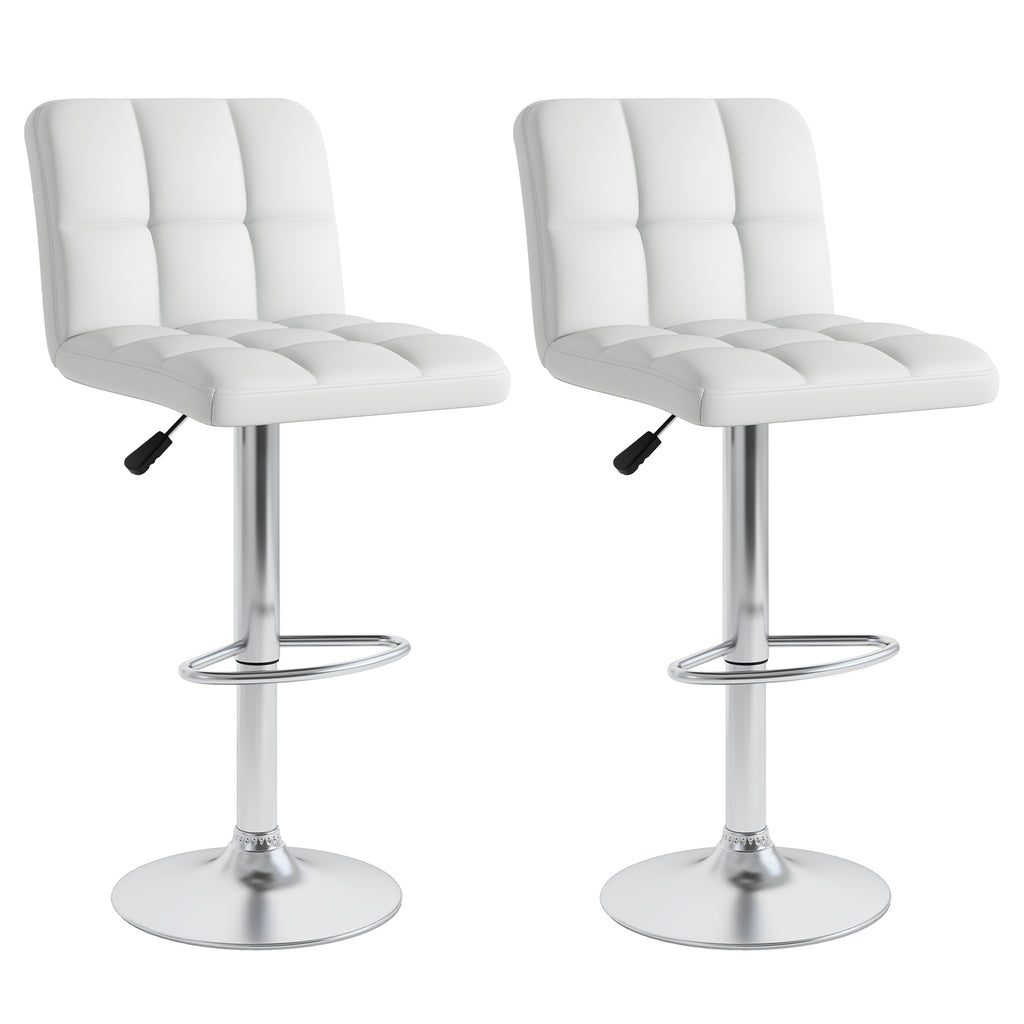 Set of 2 Adjustable Bar Stools with Back - Grid Pattern White