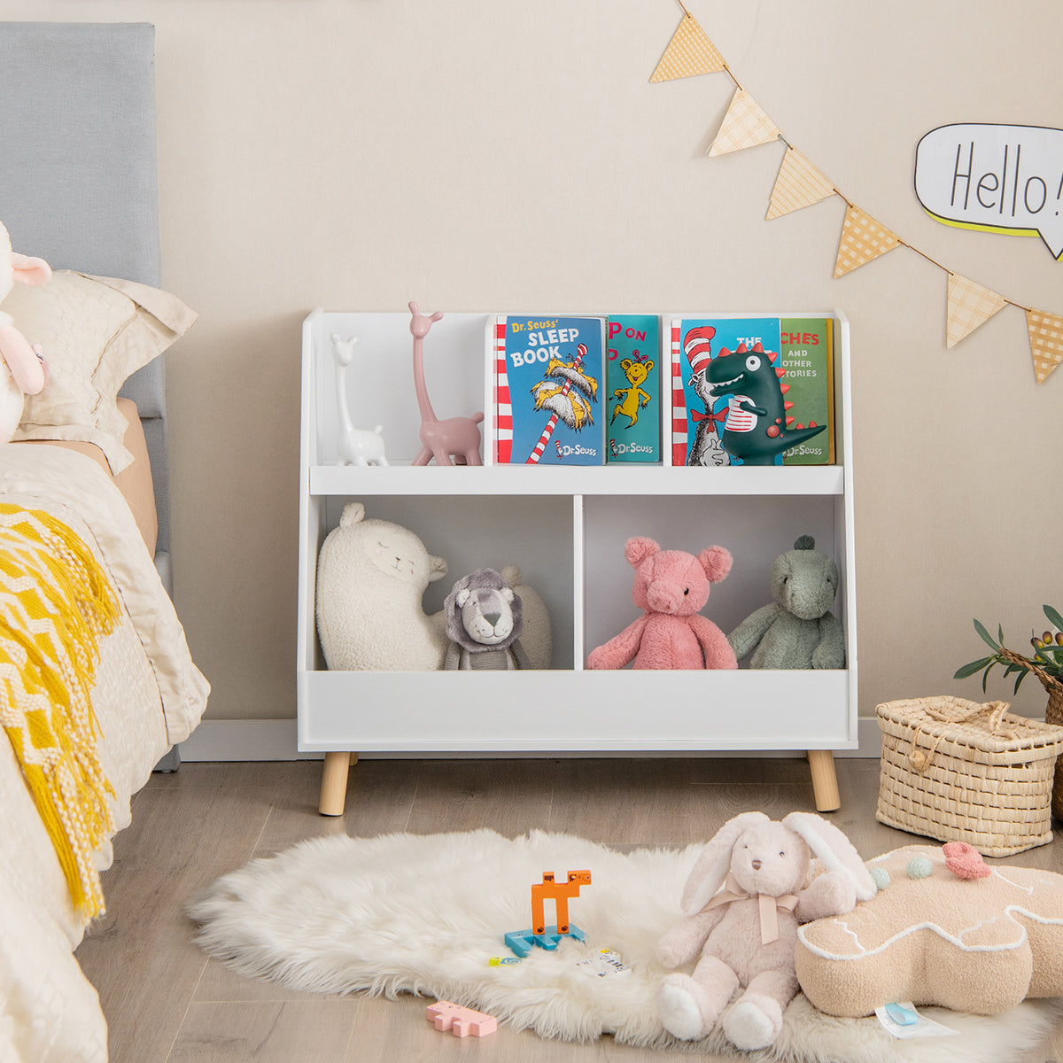 Kids Bookshelf and Toy Organizer 5 Cubes White - Anti-Tipping Safety