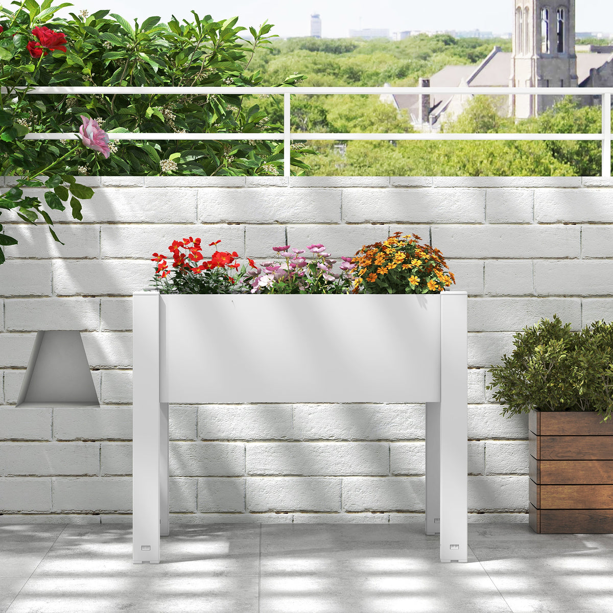 53L Raised Bed Planter Box with Water Level Monitor – Light Gray