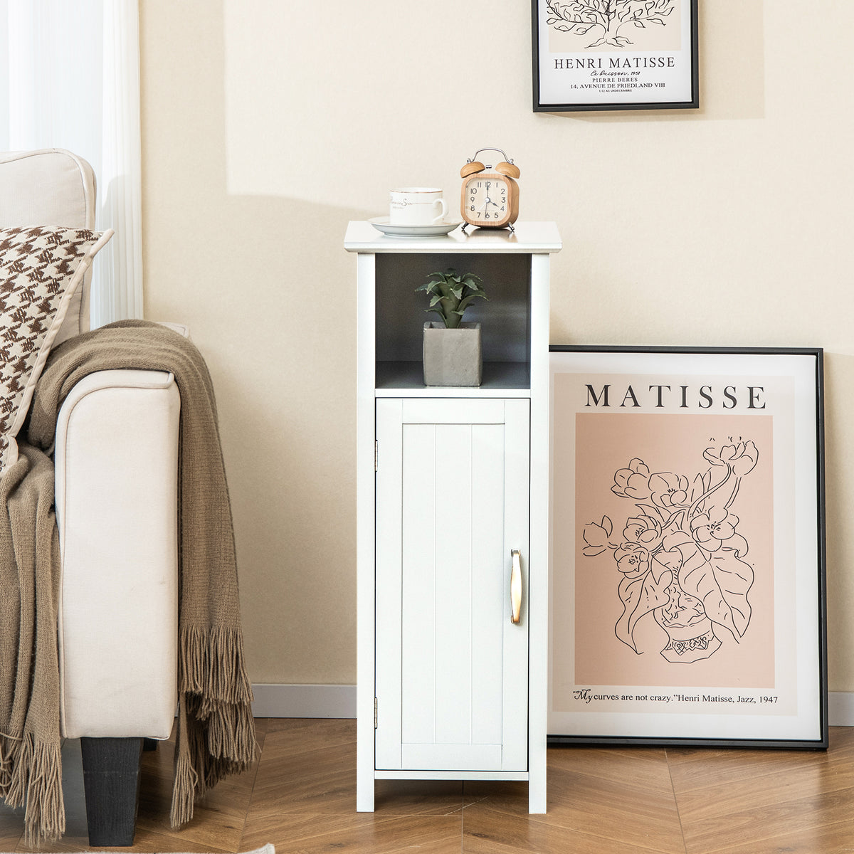 Bathroom Storage Cabinet with Open Compartment, White