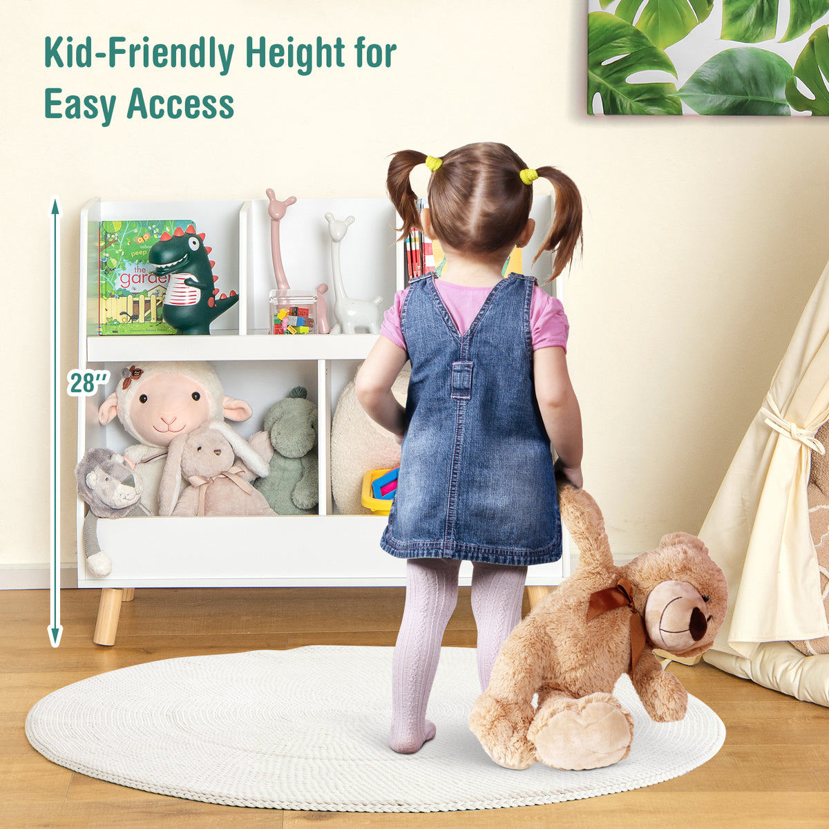 Kids Bookshelf and Toy Organizer 5 Cubes White - Anti-Tipping Safety