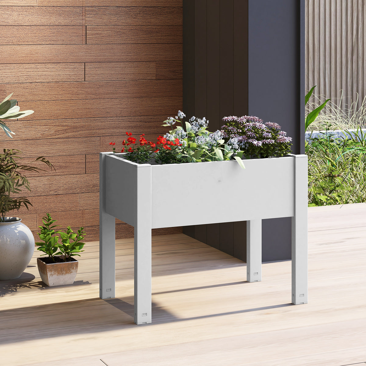 53L Raised Bed Planter Box with Water Level Monitor – Light Gray