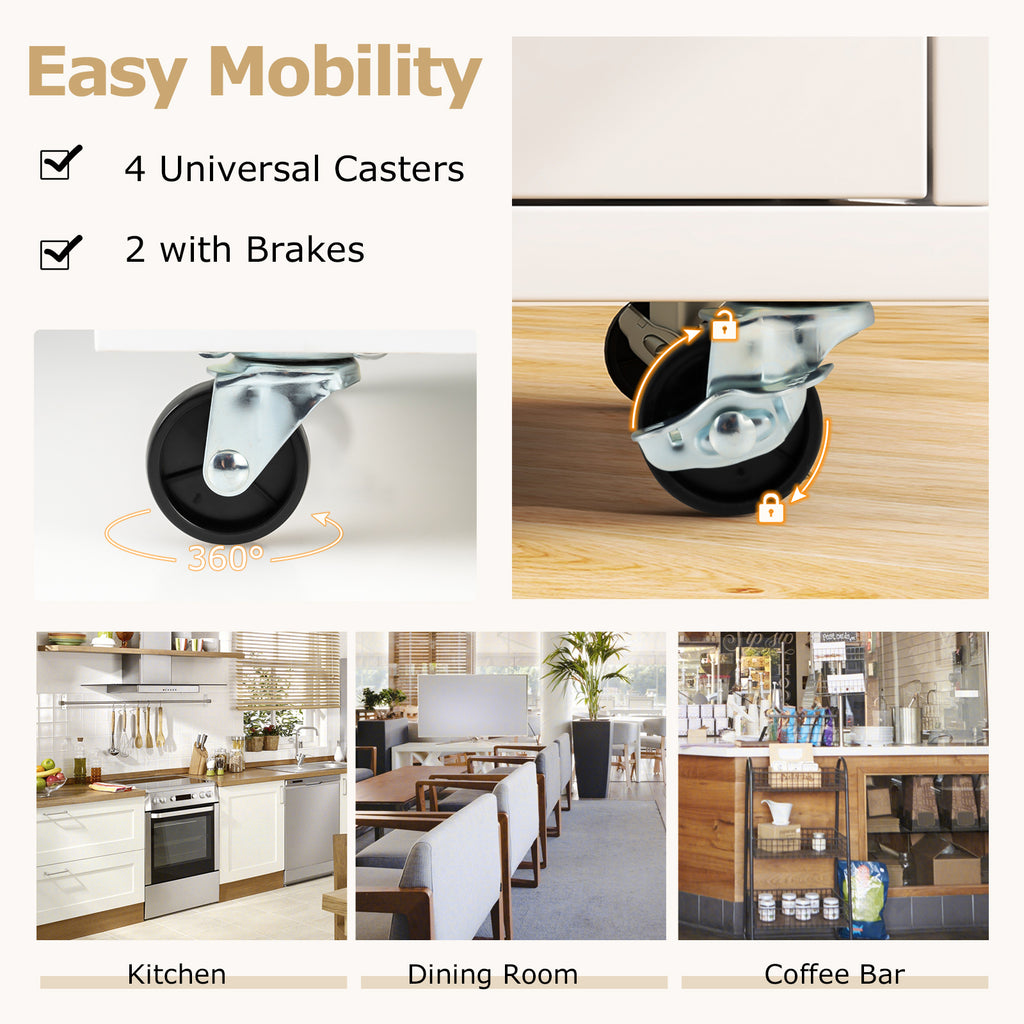 Rolling Kitchen Island Cart with Power Outlet - White