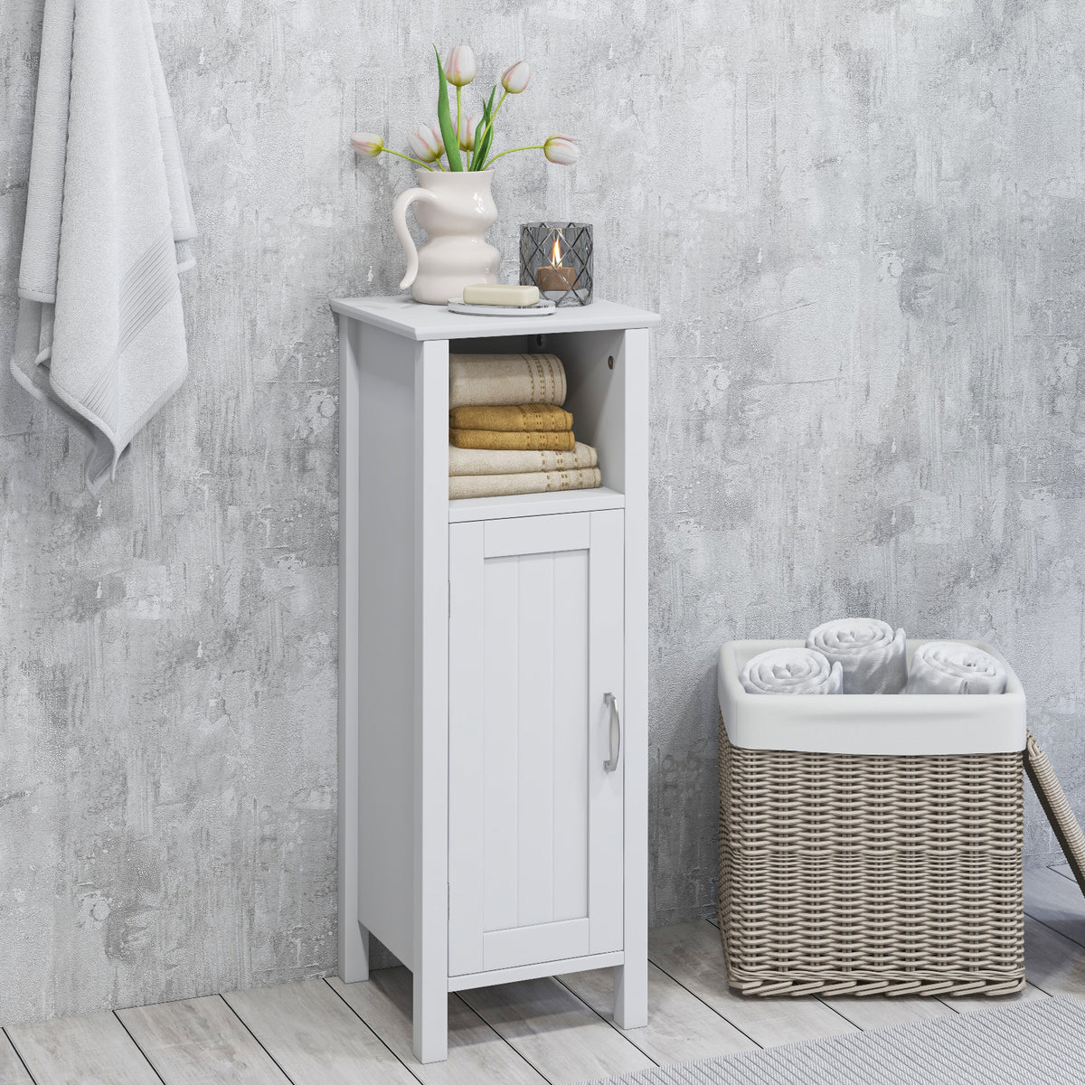 Bathroom Storage Cabinet with Open Compartment, White
