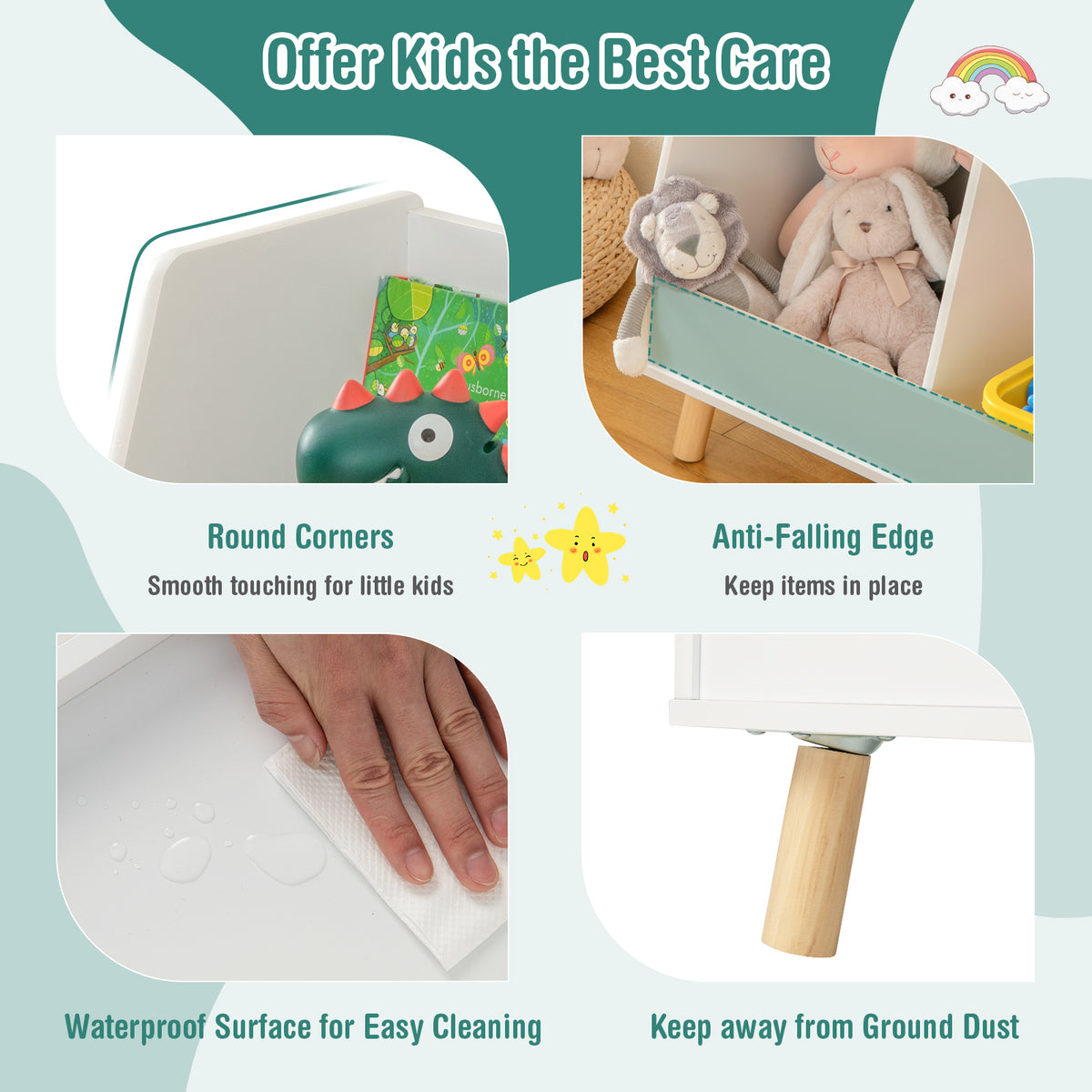 Kids Bookshelf and Toy Organizer 5 Cubes White - Anti-Tipping Safety
