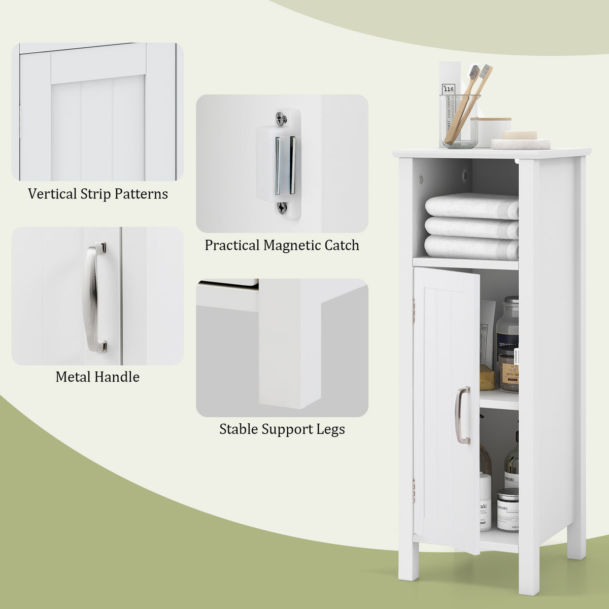 Bathroom Storage Cabinet with Open Compartment, White