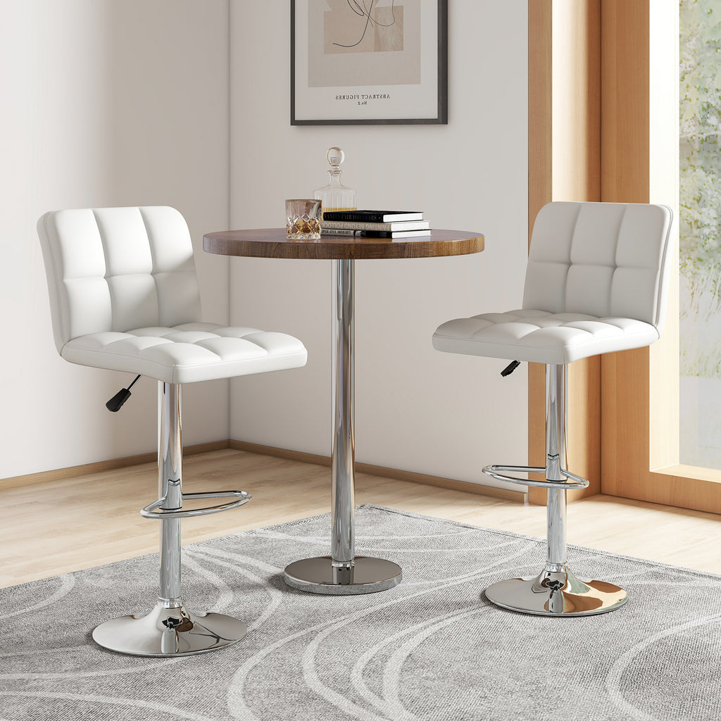 Set of 2 Adjustable Bar Stools with Back - Grid Pattern White