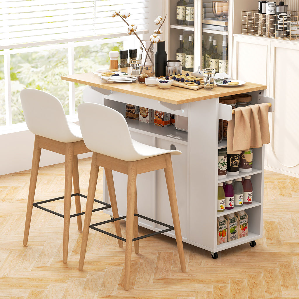 Rolling Kitchen Island Cart with Power Outlet - White