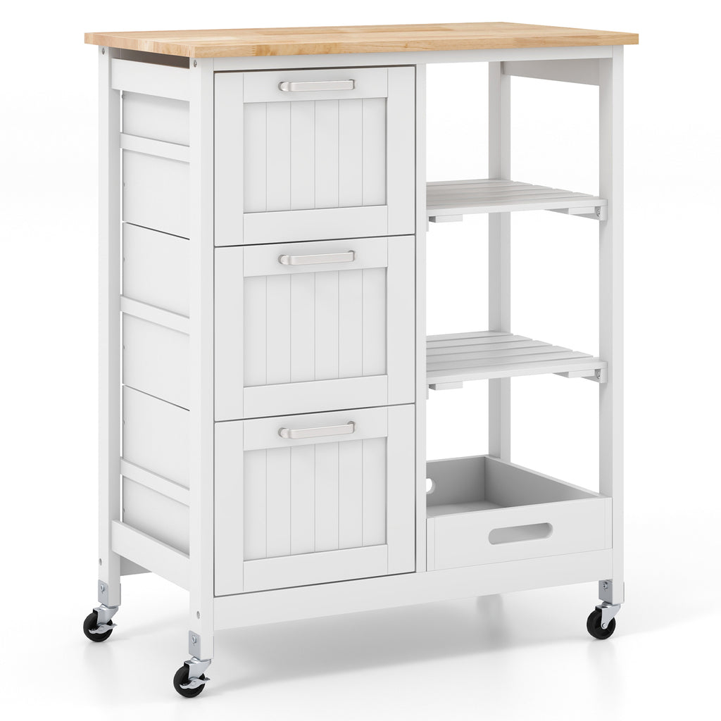 Rolling Kitchen Island Utility Storage Cart, 3 Drawers - Black
