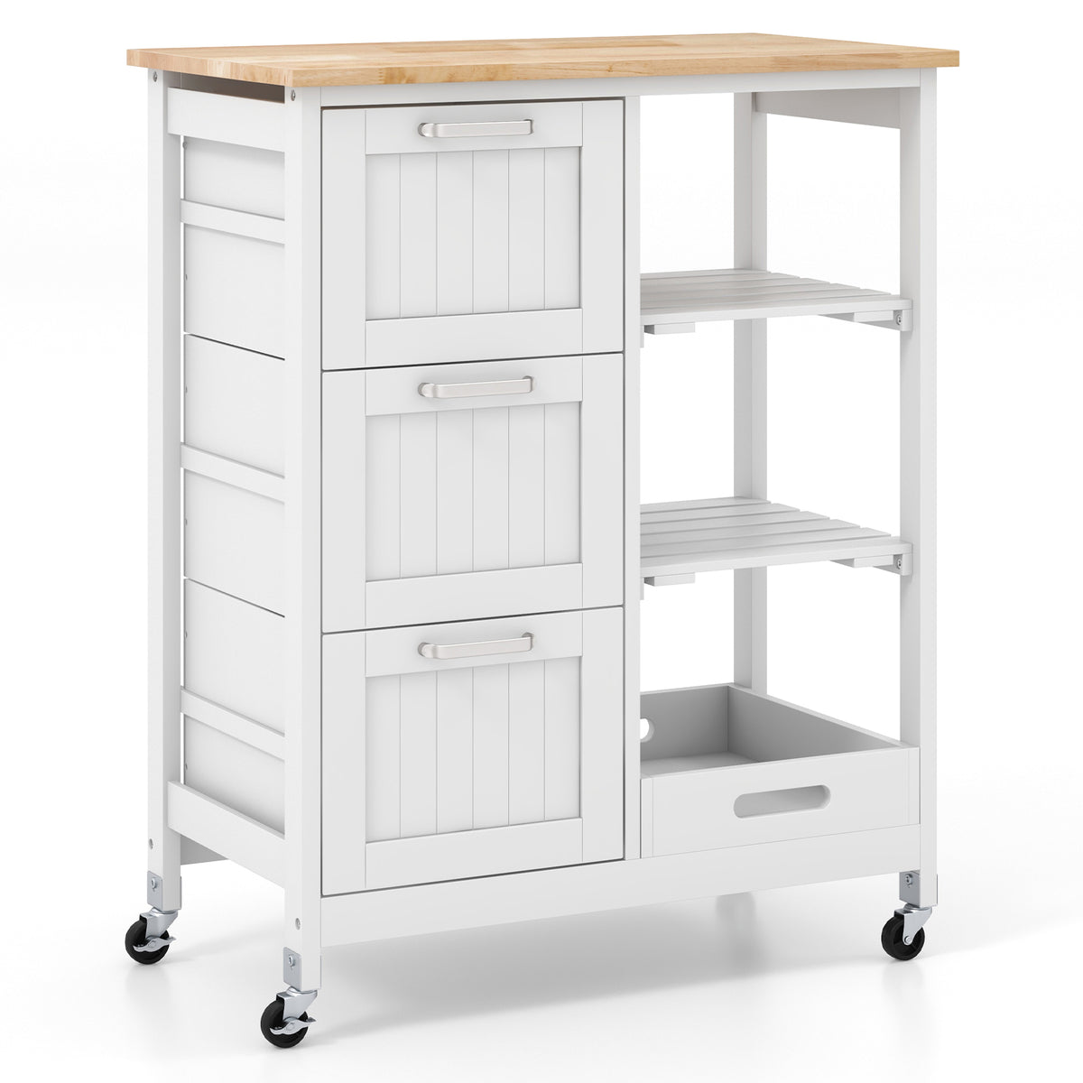 Rolling Kitchen Island Utility Storage Cart, 3 Drawers - Black