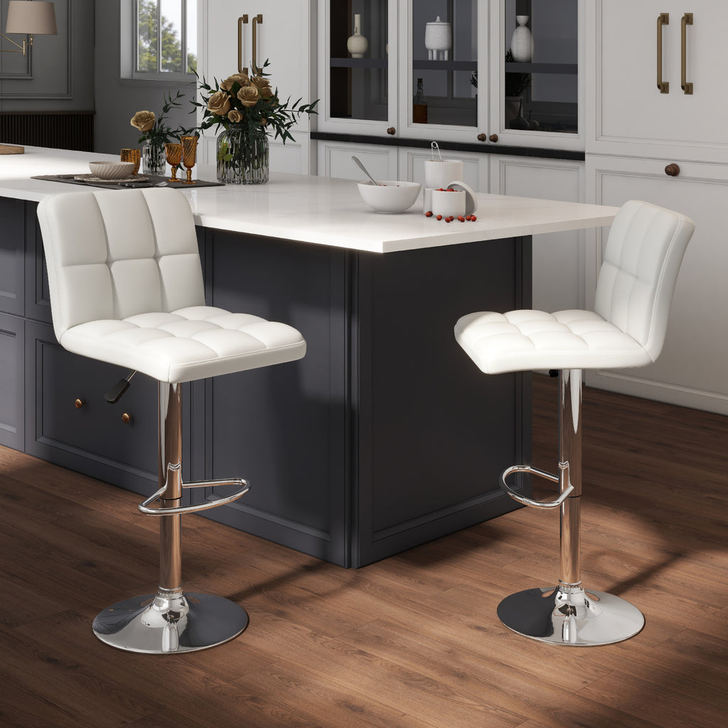 Set of 2 Adjustable Bar Stools with Back - Grid Pattern White