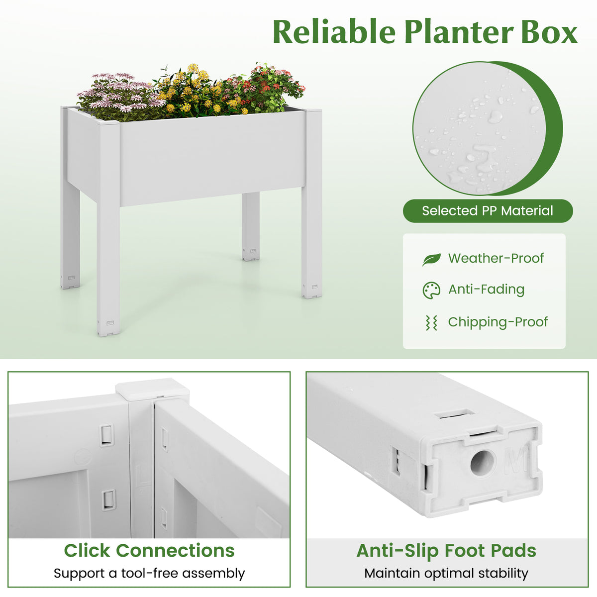 53L Raised Bed Planter Box with Water Level Monitor – Light Gray