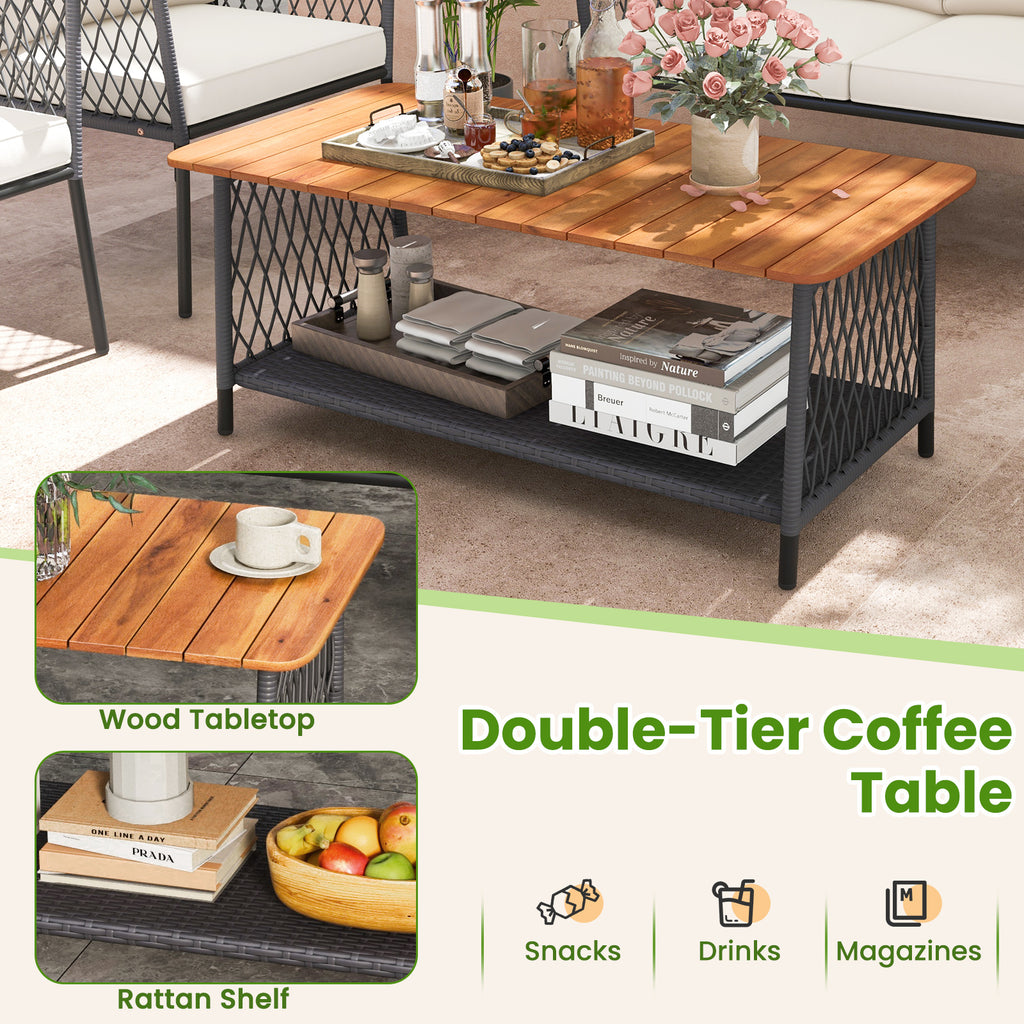 4-Piece Patio Rattan Furniture Set with Coffee Table - White