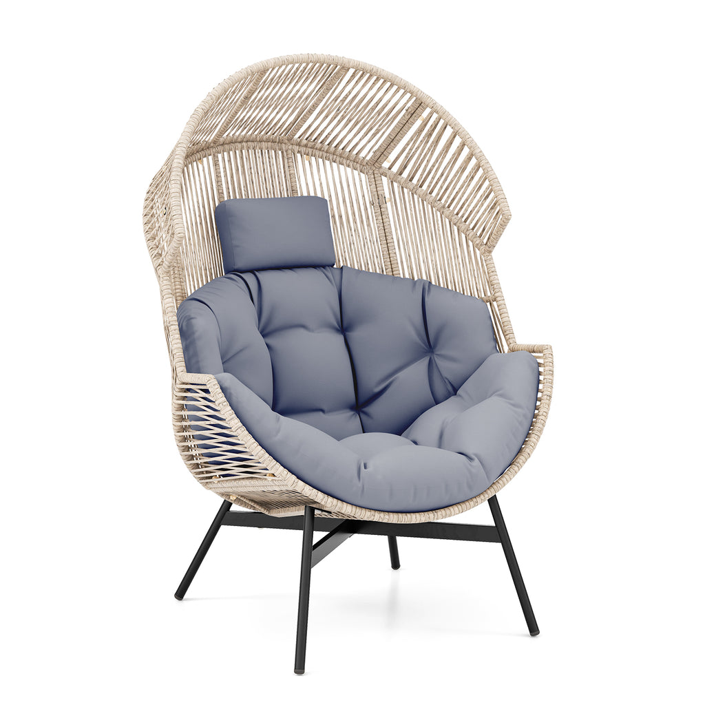 Wicker Egg Chair with Cushions & Headrest - Black