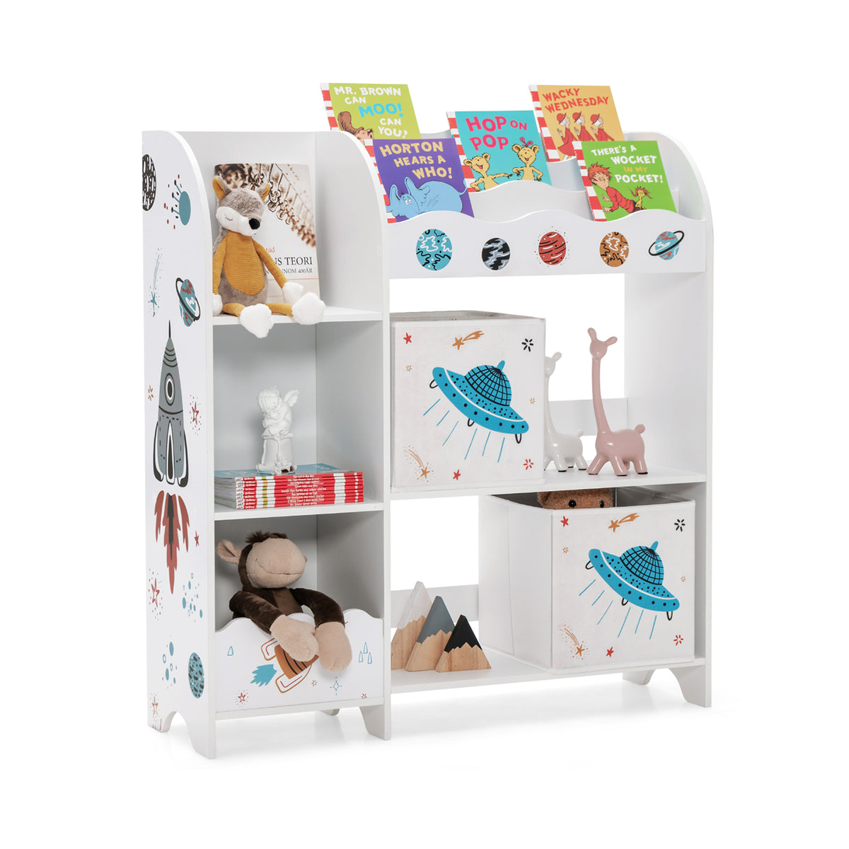UFO Wooden Children's Storage Cabinet with Bins - Toddler Wardrobe & Organizer