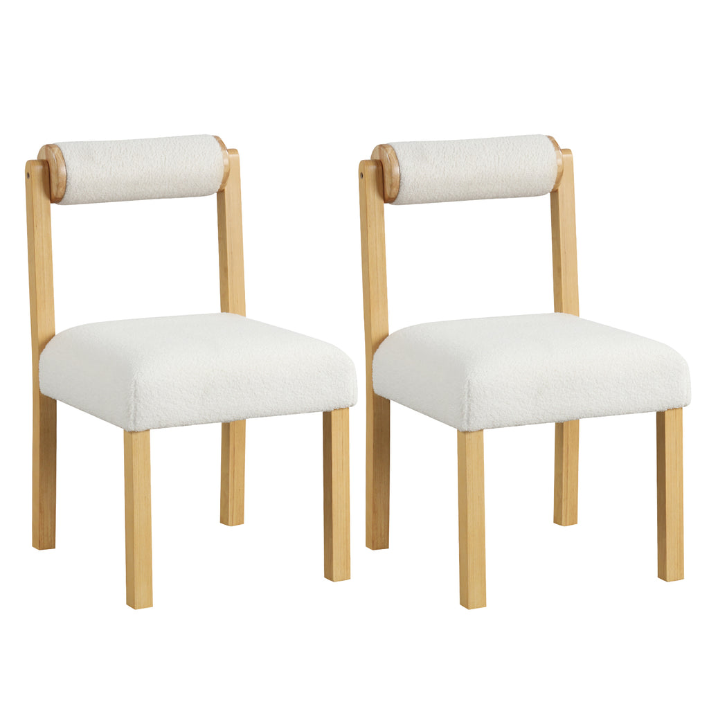 Wooden Dining Chair Set of 2 - White Faux Sherpa