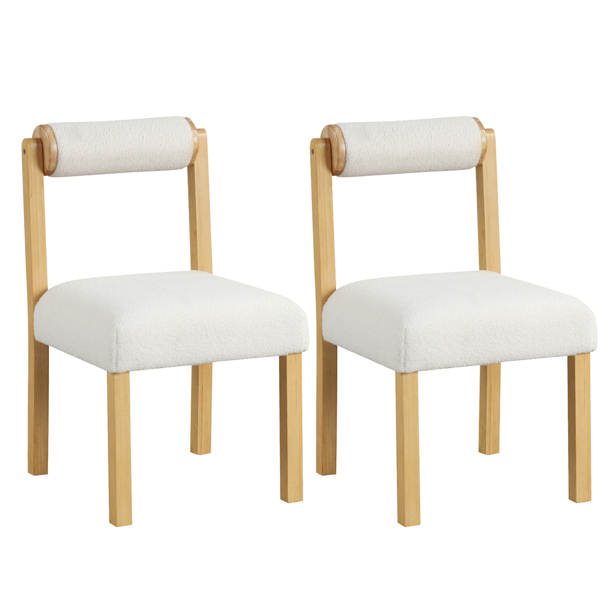 Wooden Dining Chair Set of 2 - White Faux Sherpa