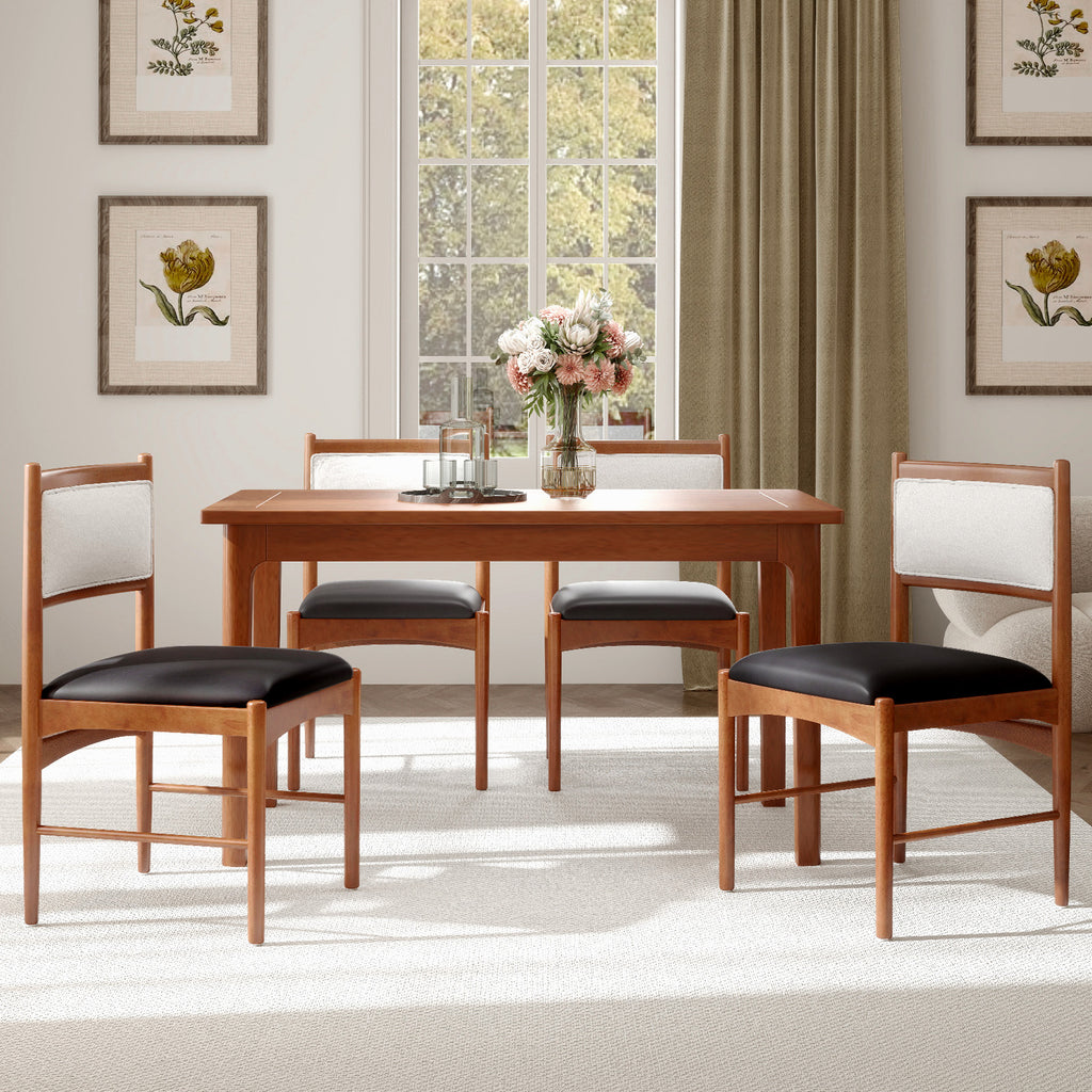 Dining Chair Set of 2, Rubber Wood Frame, Sherpa Backrest – Walnut